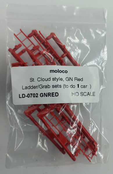 LD-0702 GNRED  St. Cloud style Ladder-Grabs kit - GN Vermillion Red (to do 1 car)