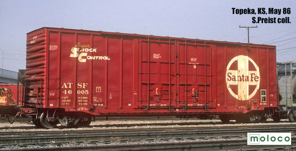DEP60011-01  ATSF 46005 Red repaint TS.10.80, Bx-154 ACF 50' Hi-cube non-Waffle, 8+8 plug door