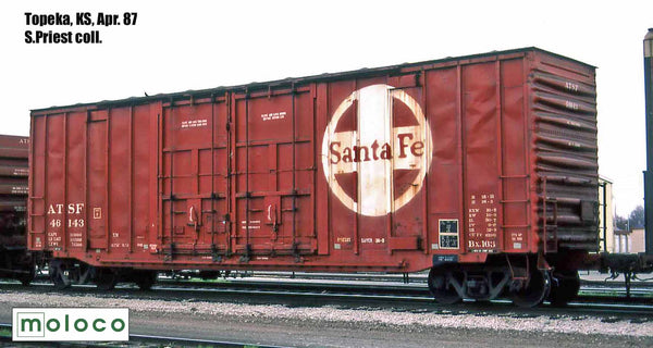 DEP60012-01  ATSF 46143 Red repaint ATSF 6-80, Bx-163 ACF 50' Hi-cube non-Waffle, 8+8 plug door