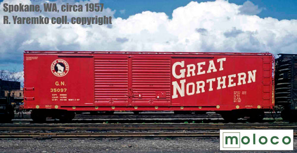 70501 St. Cloud built  50' XM 15-0 Double-slider offset, Delivery 1957 Vermillion Red (Circular Reflectors)