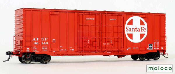 DEP60012-01  ATSF 46143 Red repaint ATSF 6-80, Bx-163 ACF 50' Hi-cube non-Waffle, 8+8 plug door